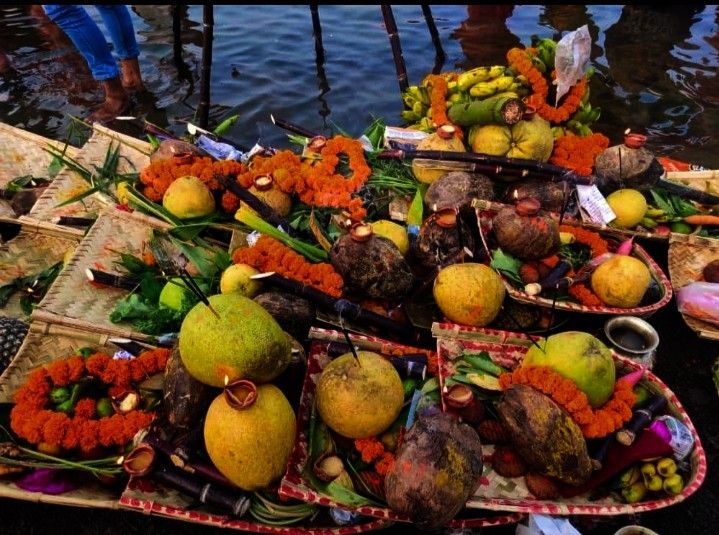 Soop with thekua and fruits for Chhath Puja